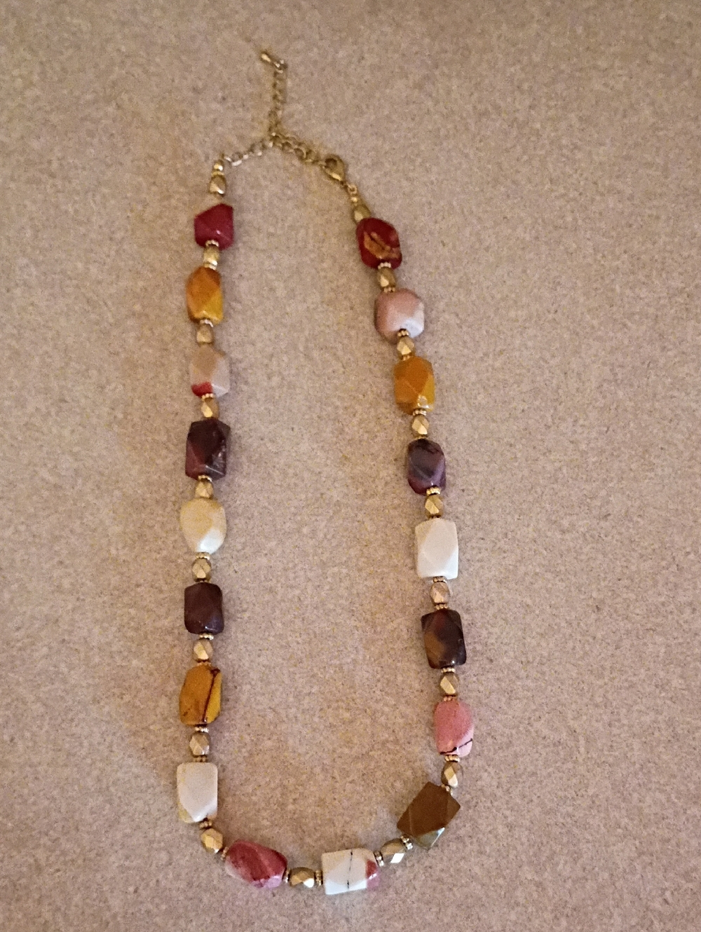 Multicolor Stone Beaded Necklace - Gold Accent